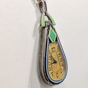 Art Deco enamel pendant watch with enamel chain